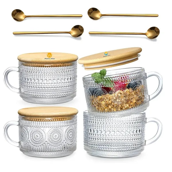 14oz Glass Iced Coffee Mugs Cups with Lids