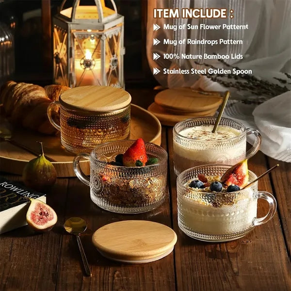 14oz Glass Iced Coffee Mugs Cups with Lids