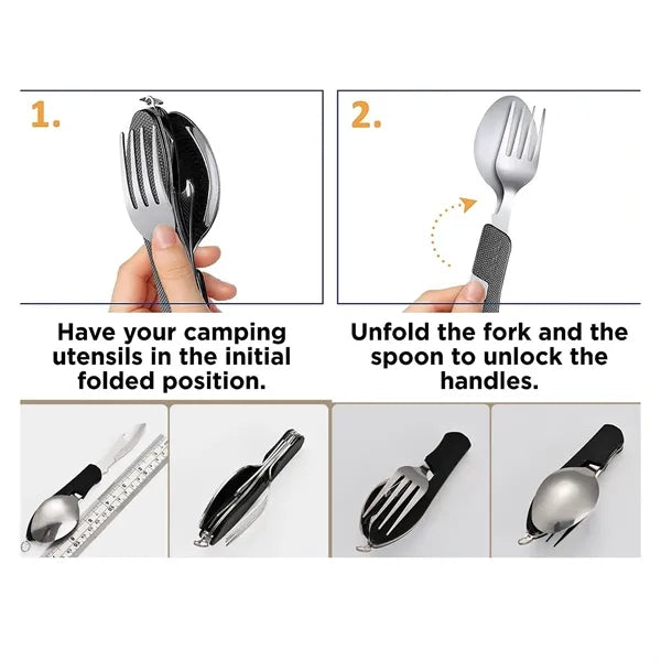 4-in-1Portable Stainless Camping Utensils Combo Set