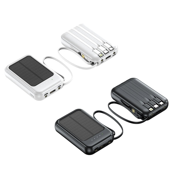 10000Mah Solar Power Bank Portable Charger Built-In Cables