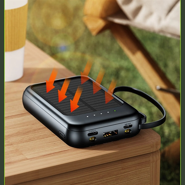 10000Mah Solar Power Bank Portable Charger Built-In Cables