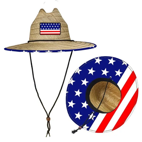 Lifeguard Straw Hat w/ Full Color Underbrim & Patch LGBT
