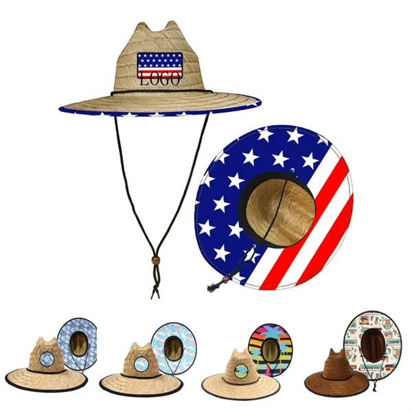 Lifeguard Straw Hat w/ Full Color Underbrim & Patch LGBT