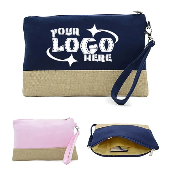 Jute Canvas Pouch With Zipper