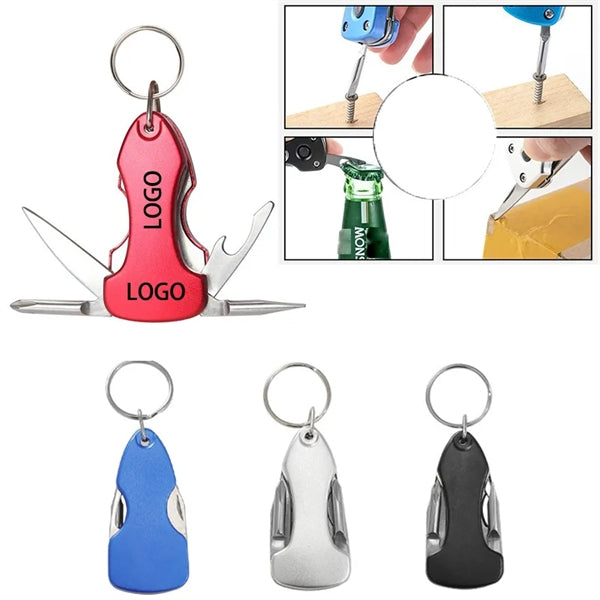 4-in-1 Mini Stainless Steel Multitool Keychain Bottle Opener