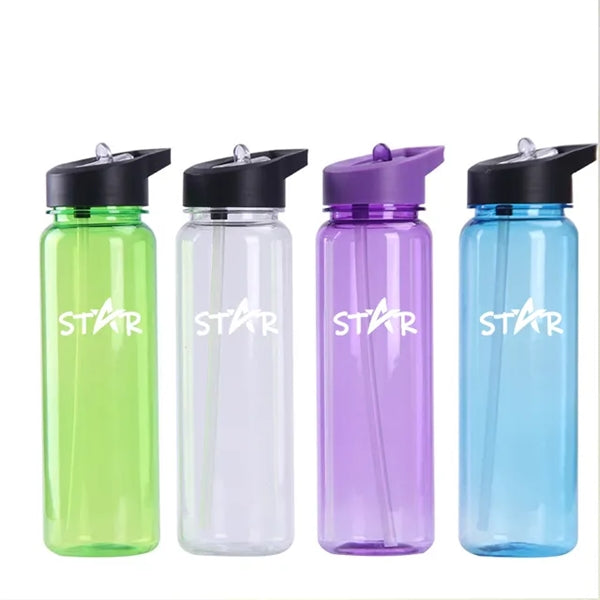 Sport Portable Translucent Water Bottle With Flip Straw
