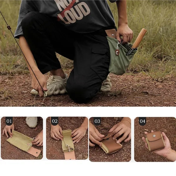 Leather Canvas Pouch Foraging Bag