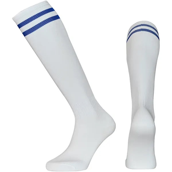 Embroidered Logo Soccer Knee High Tube Socks With Stripes