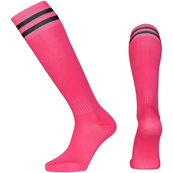 Embroidered Logo Soccer Knee High Tube Socks With Stripes