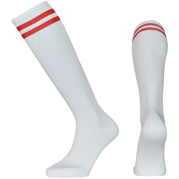 Embroidered Logo Soccer Knee High Tube Socks With Stripes