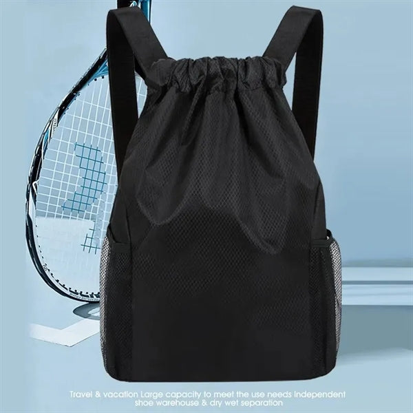 Drawstring Backpack with Pocket Bottle Holders