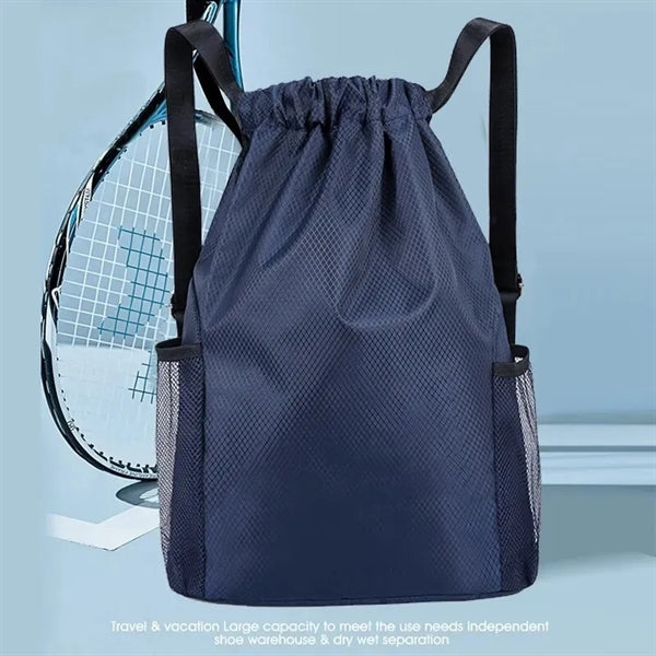 Drawstring Backpack with Pocket Bottle Holders