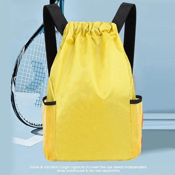 Drawstring Backpack with Pocket Bottle Holders