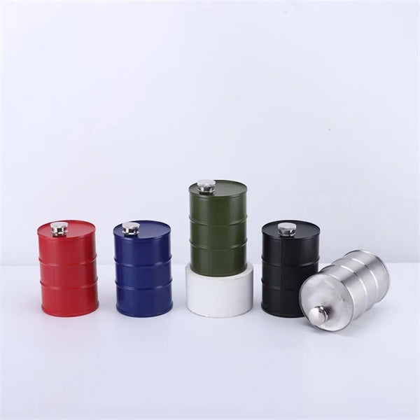 25Oz. Stainless Steel Oil Drum Shape Flask