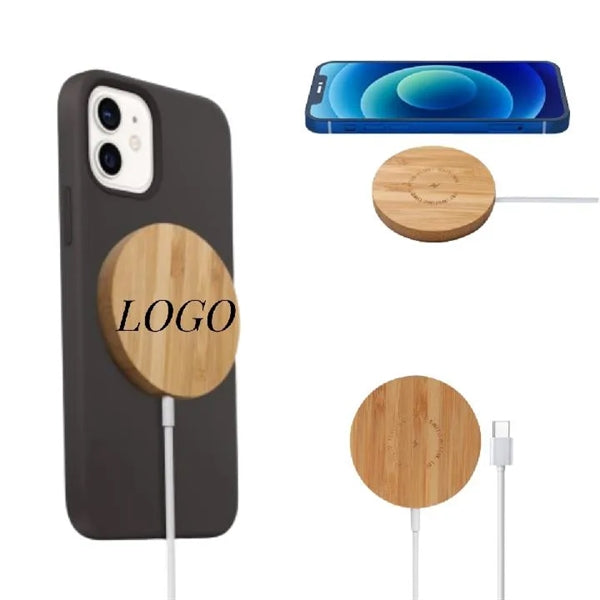 Eco-Friendly Bamboo Round Magnetic Wireless Charger 15W