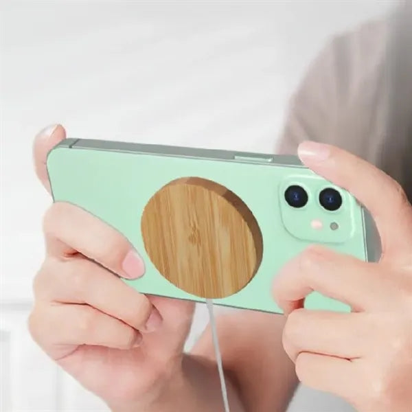 Eco-Friendly Bamboo Round Magnetic Wireless Charger 15W