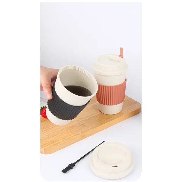 Wheat Straw Coffee Mug Portable Mark Cup with Lid