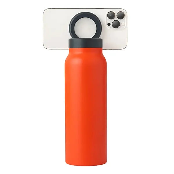24 Oz Insulated Magnetic Water Bottle With Phone Holder Lid