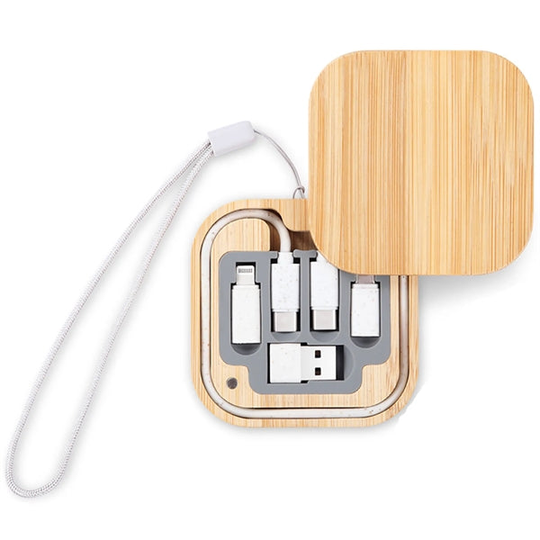 Bamboo Storage Box With Fast Charging Cable Kit