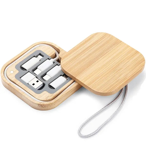 Bamboo Storage Box With Fast Charging Cable Kit