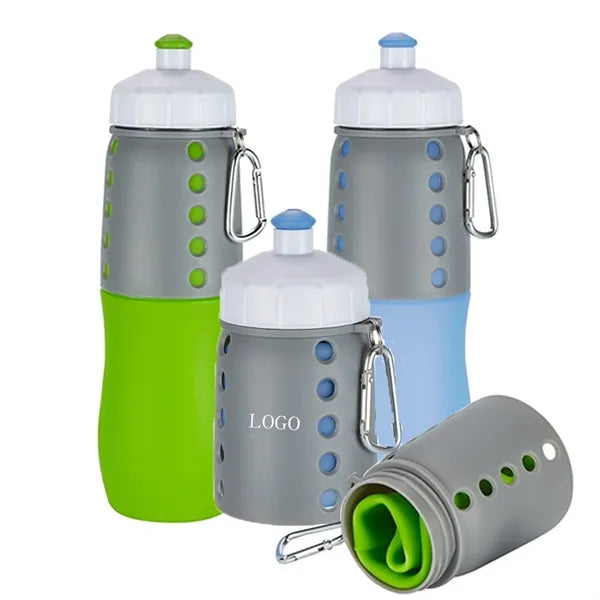 Collapsible Silicone Water Bottle with Carabiner