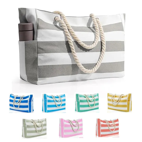 Waterproof Canvas Beach Tote Bag with Zipper