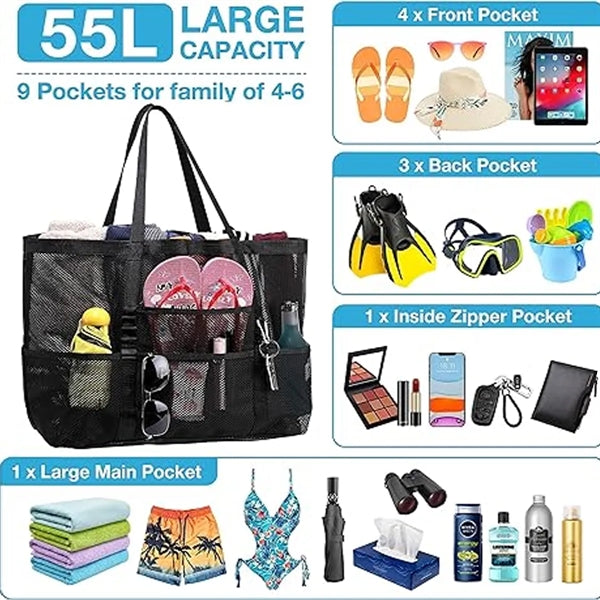 Large Storage Swimming Mesh Beach Tote Bags