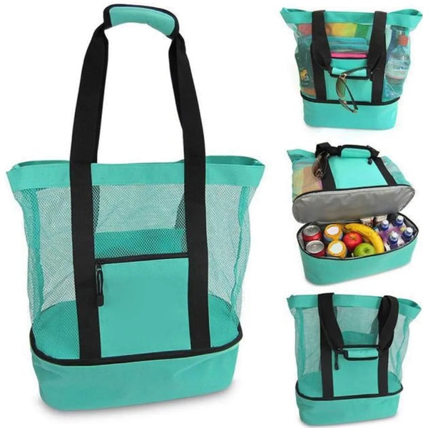 Mesh Beach Bag Carry Picnic Tote Foldable Handbag