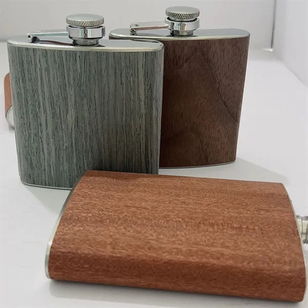 6 oz creative wood-grained leather flask customized