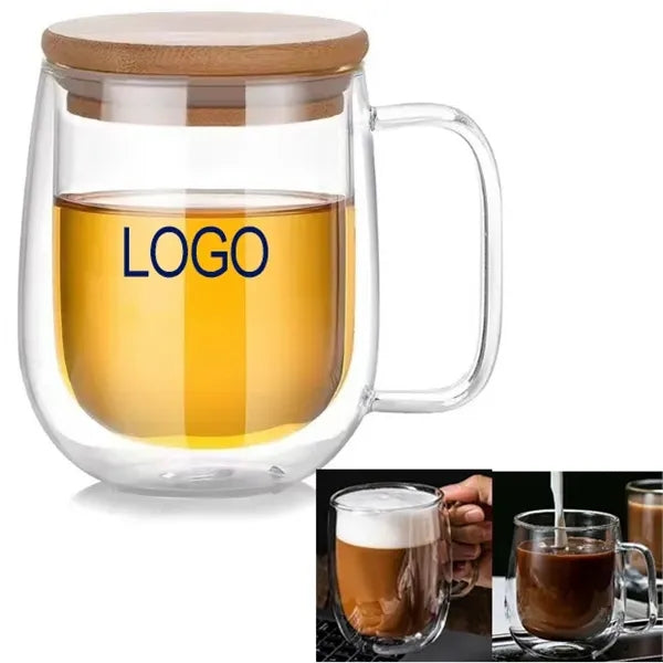 14 Oz Double-Walled Glasses w/ Bamboo Lid