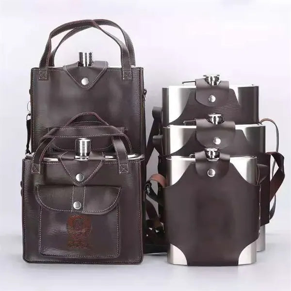 17 oz leather case 304 stainless steel wine flask