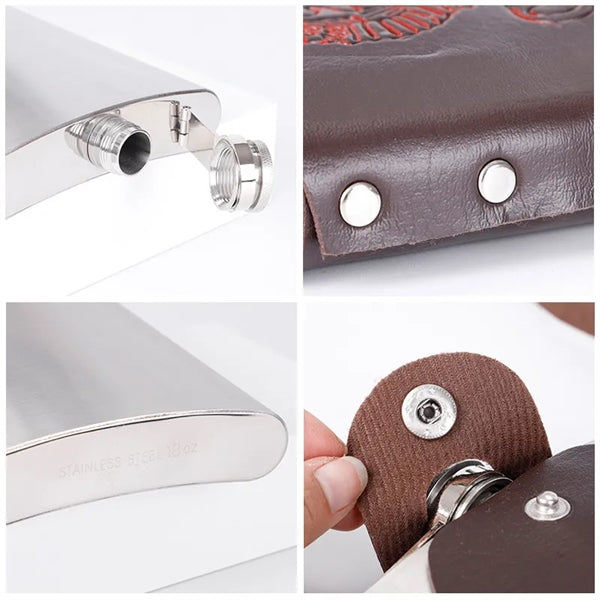 17 oz leather case 304 stainless steel wine flask