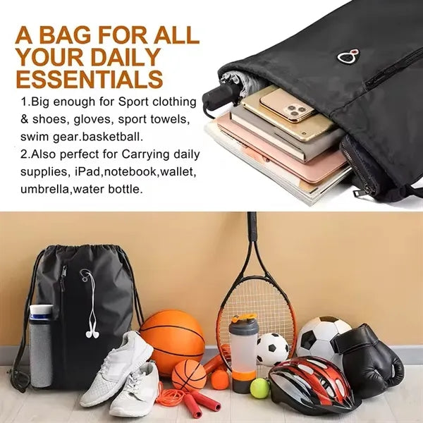 Sports Gym Drawstring Backpack Bags With Earphone Hole