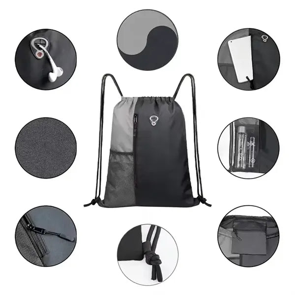 Sports Gym Drawstring Backpack Bags With Earphone Hole