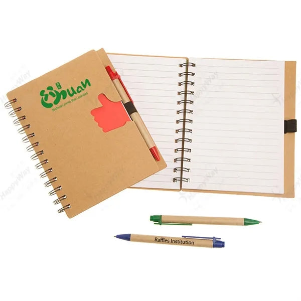 Recycled Spiral Notebook With Pen And Shaped Die Cut