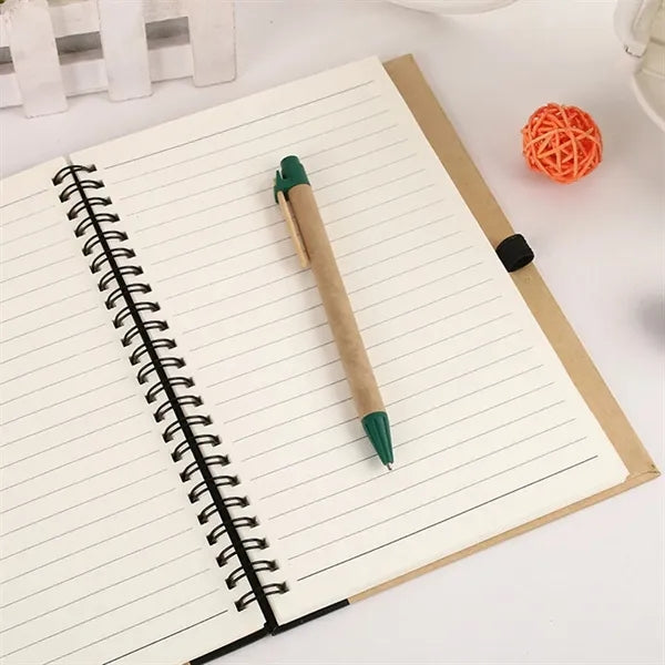 Recycled Spiral Notebook With Pen And Shaped Die Cut