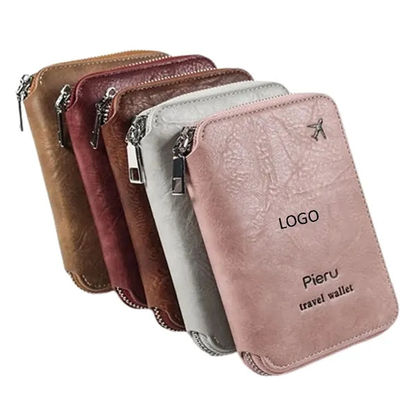 RFID PU Leather Multifunction Zipper Passport Holder