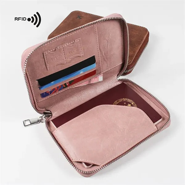 RFID PU Leather Multifunction Zipper Passport Holder