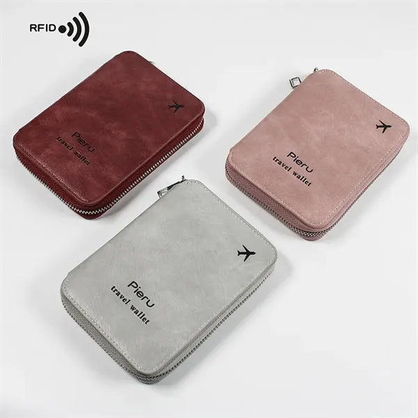 RFID PU Leather Multifunction Zipper Passport Holder