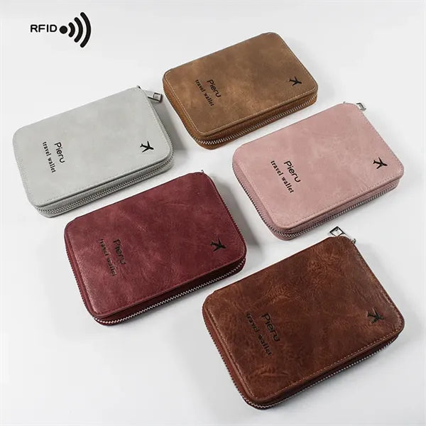 RFID PU Leather Multifunction Zipper Passport Holder