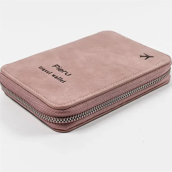 RFID PU Leather Multifunction Zipper Passport Holder