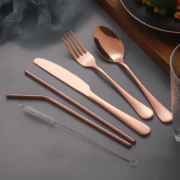 6-Piece Stainless Steel Outdoor Camping Cutlery Set Flatware