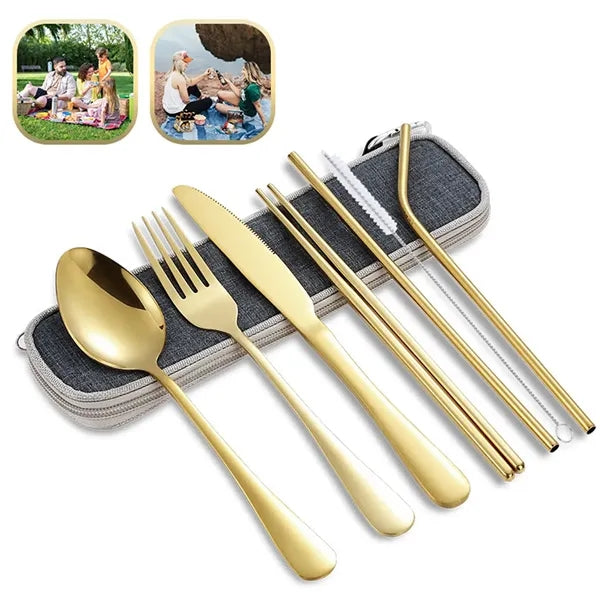 6-Piece Stainless Steel Outdoor Camping Cutlery Set Flatware