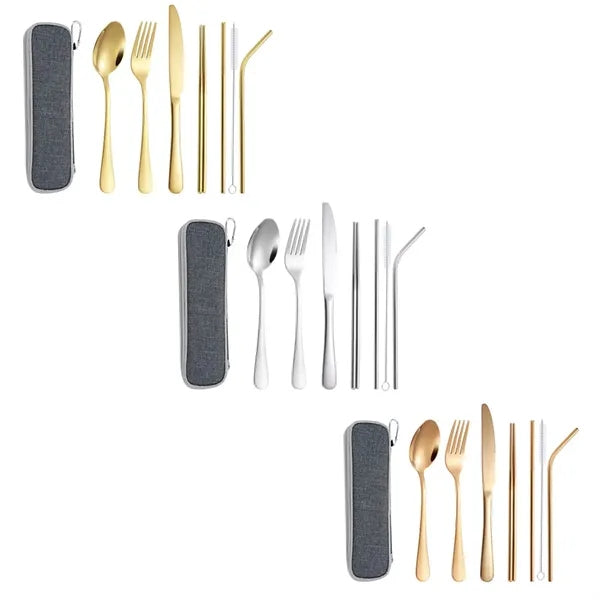 6-Piece Stainless Steel Outdoor Camping Cutlery Set Flatware