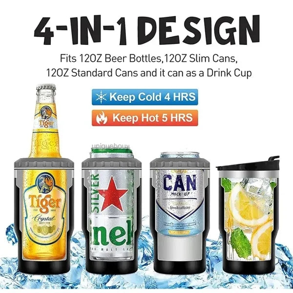 14oz 4-in-1 Stainless Steel Can Holder With 2 Lids