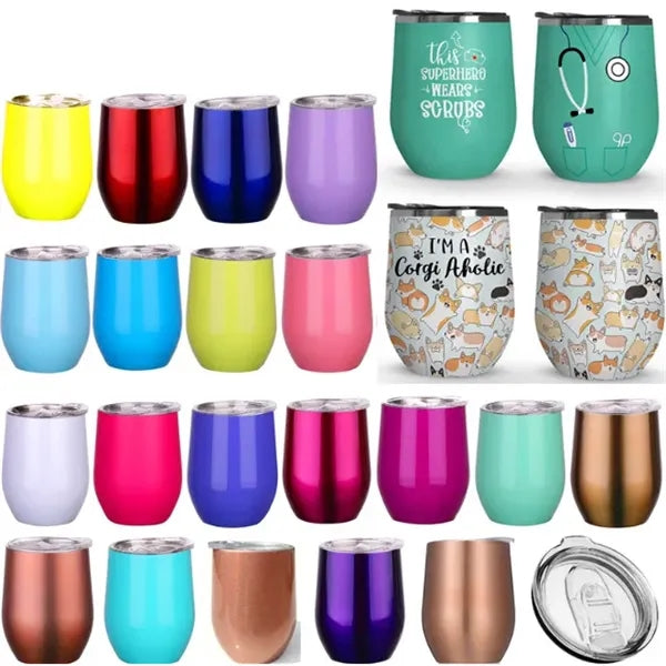 12 oz Stainless Steel Wine Tumbler w/ Lid