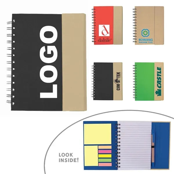 Eco-Recycled Magnetic Journal with Sticky Notes and Pen