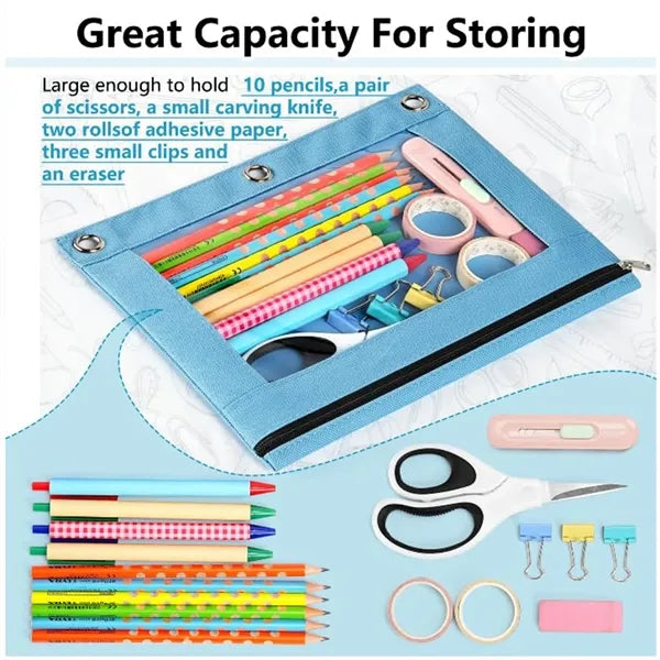 Pencil Pouches For 3 Ring Binder With Smooth Zipper