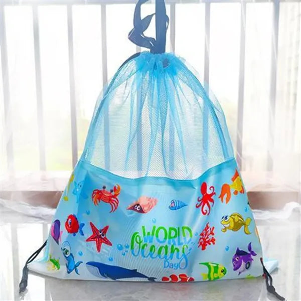 Color Printing Beach Mesh Drawstring Backpack