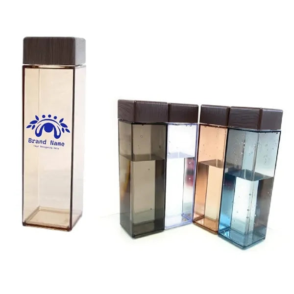 17oz Transparent Square Water Bottle with Wood Grain Lid